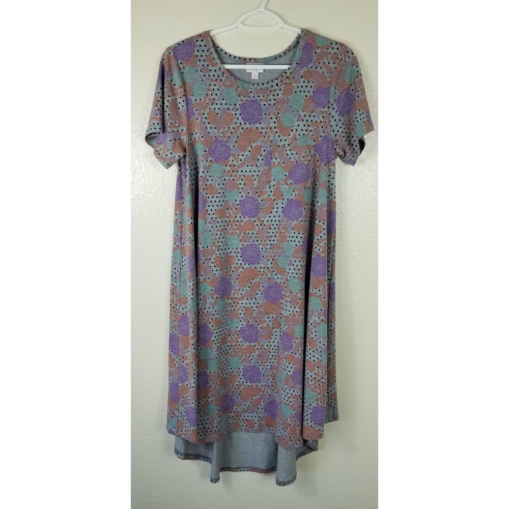 LulaRoe Gray Green Purple Floral Carley Sz S - Picture 1 of 4